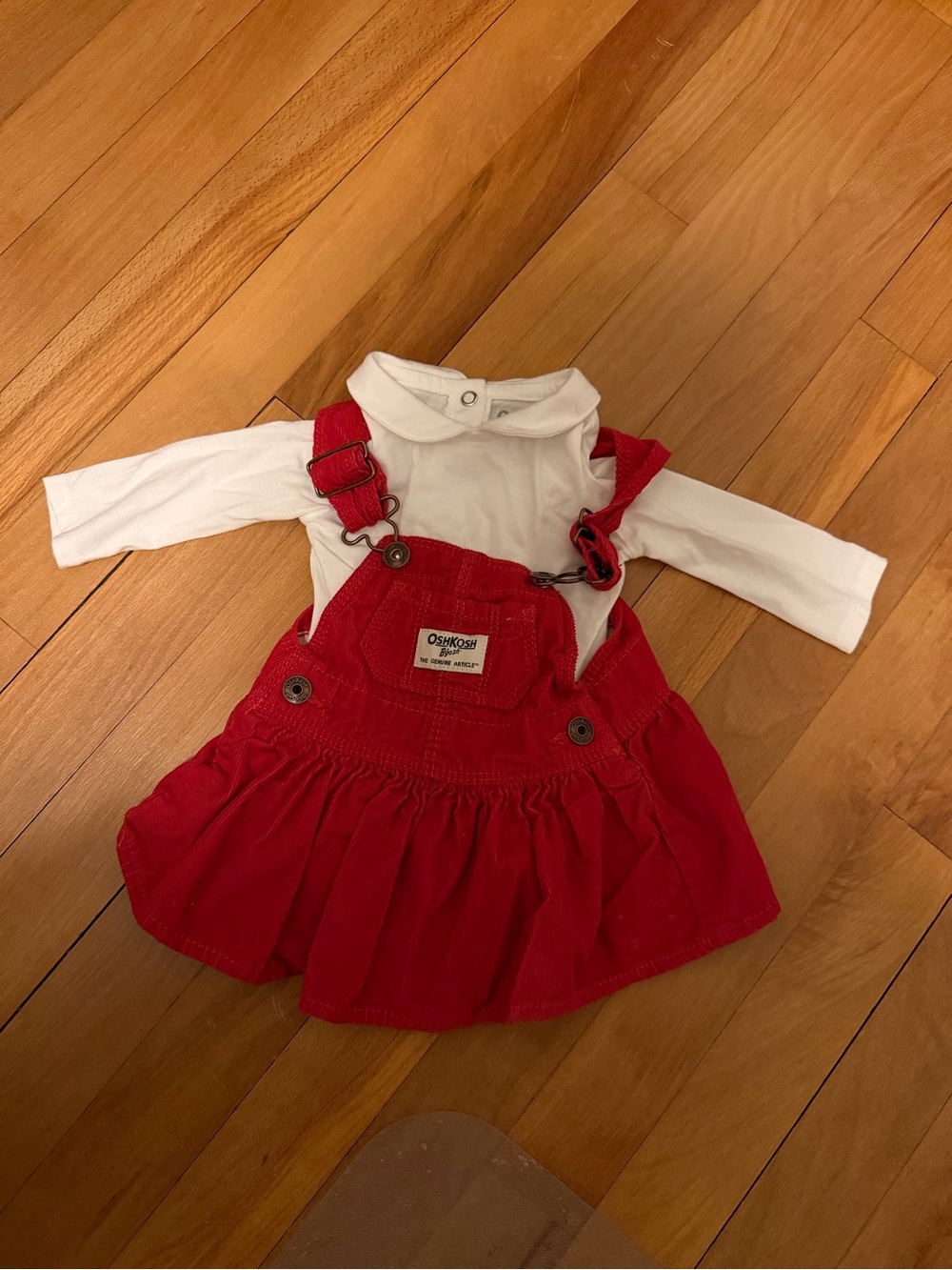 OshKosh B'gosh Red Corduroy Overall Dress with White Bodysuit for baby
